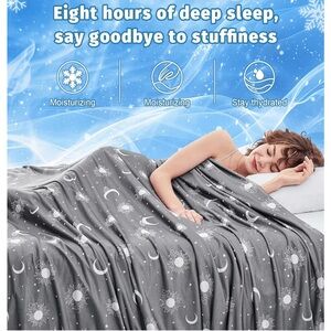 Cooling Blankets Lightweight Breathable Summer Cold Blanket 90"x90"Dark Grey-Sky